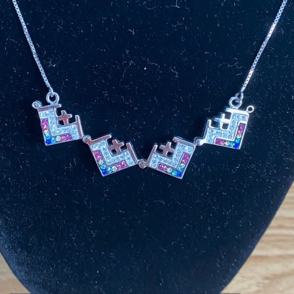 Sterling Silver Jerusalem Cross with Cubic Zirconia Two-Way Magnetic Pendant - Picture 4 of 6